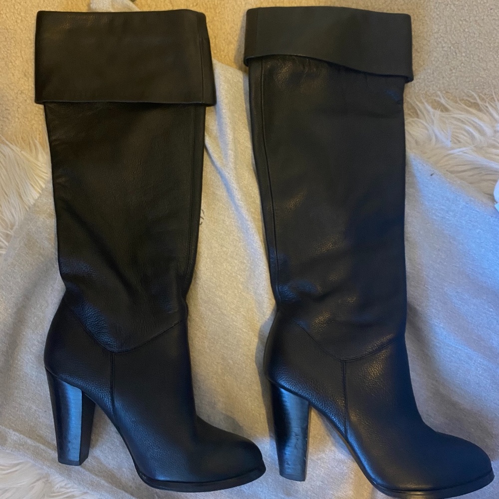 Black Leather Knee High Boots